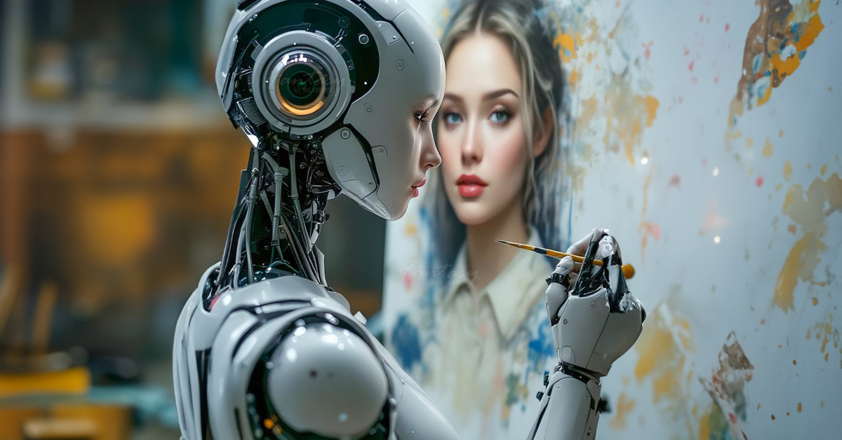 Creative Female Robots Showing Off Their Artistic Skills (Ai)