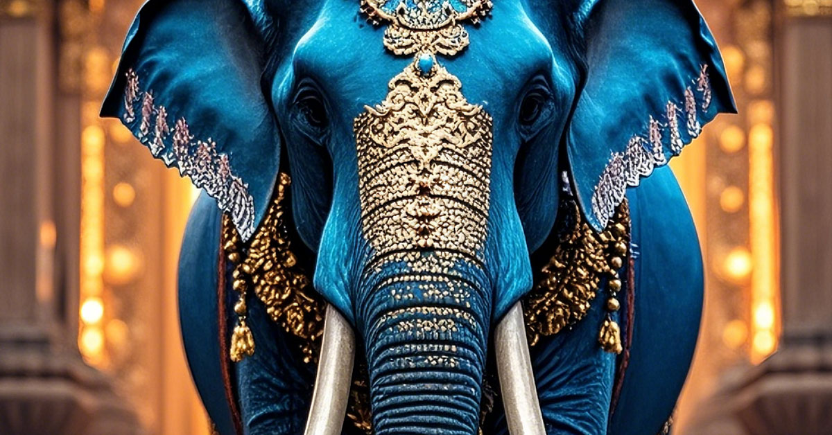 A Majestic Blue Temple Elephant